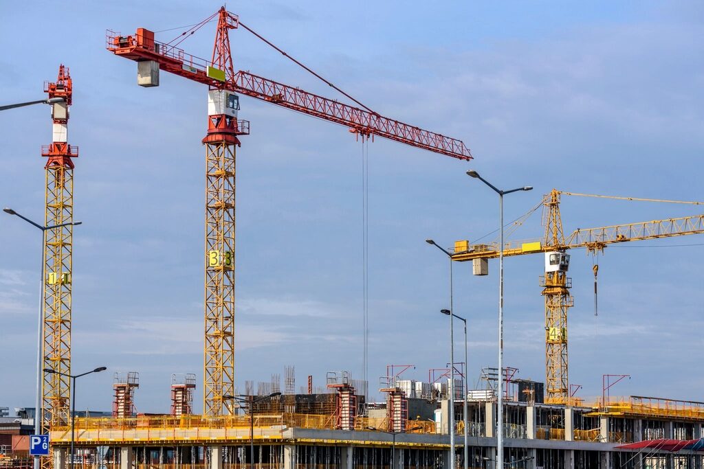 Tower cranes over a major construction site